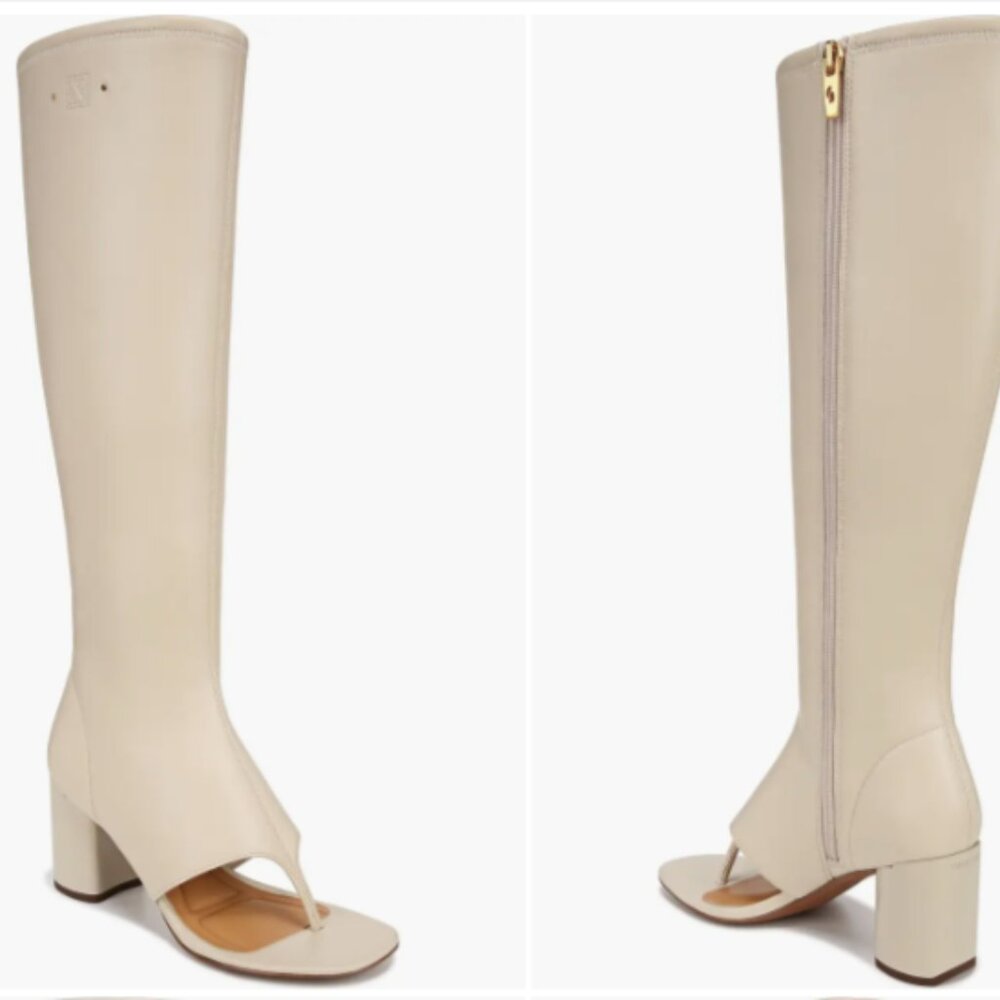 Franco Sarto Cream Knee-High Thong Heeled Boots